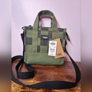 NWT Vans Little Pergs Tote Bag Checkered Pine Olive Green Black Crossbody Strap